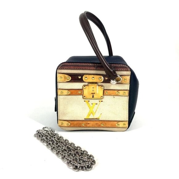 LOUIS VUITTON M52350 Trompe l'oeil Chain 2WAY Shoulder Bag Hand Bag Leather Navy - Picture 1 of 11